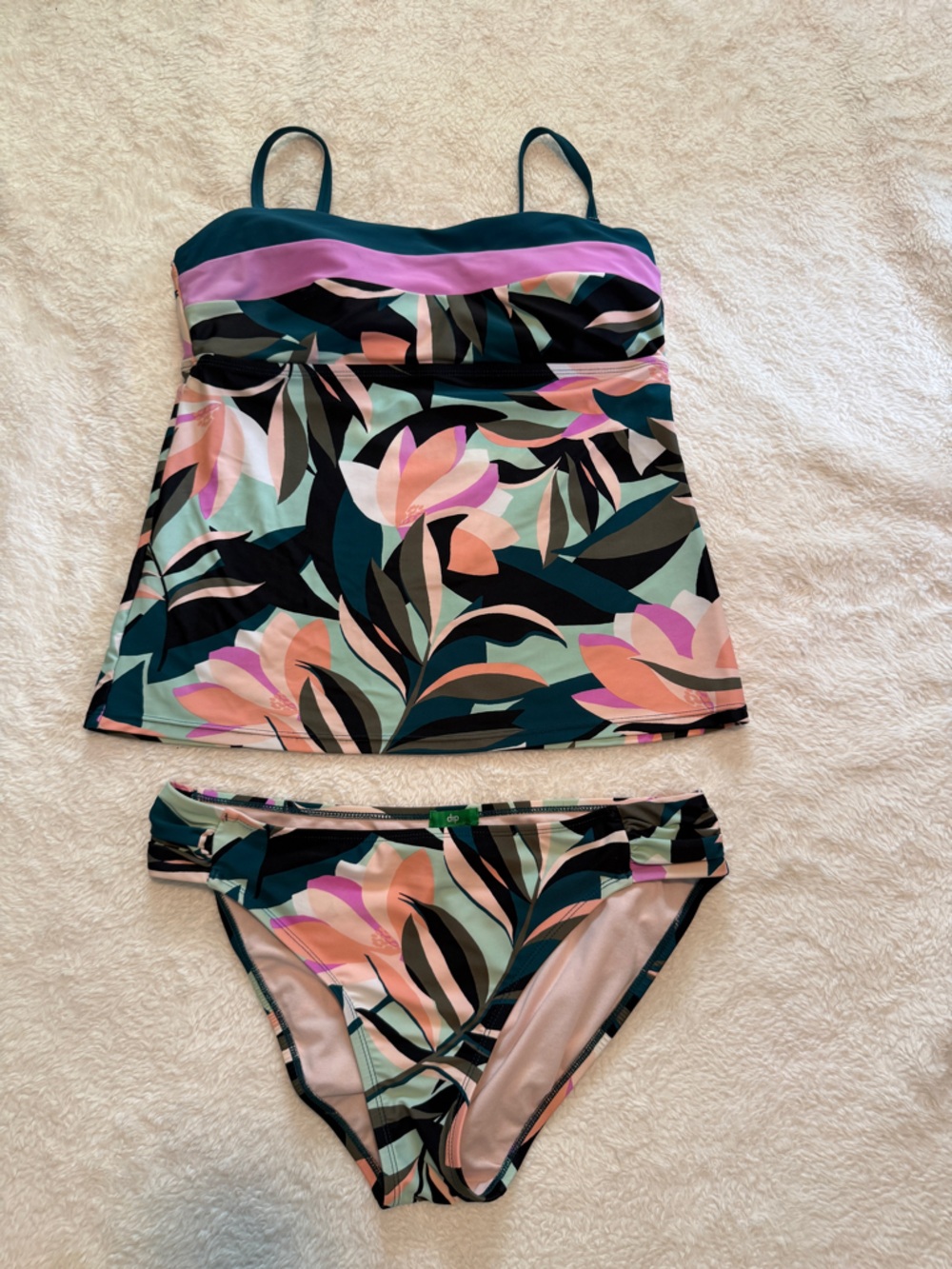 dip Women's Two-Piece Floral Tankini in Teal, Pink, Peach, Black Top M Bottoms L